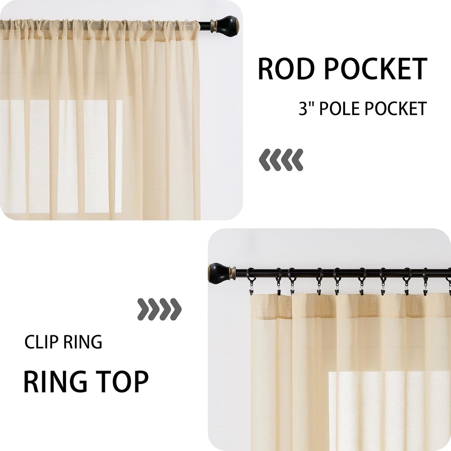 Tollpiz Sheer Door Curtains Closet Linen Textured Curtain Sheers Doorway Light Filtering Voile French Door Rod Pocket Curtains Patio Glass Door, 54 x 63 inches Long, Beige, Set of 1 Panel