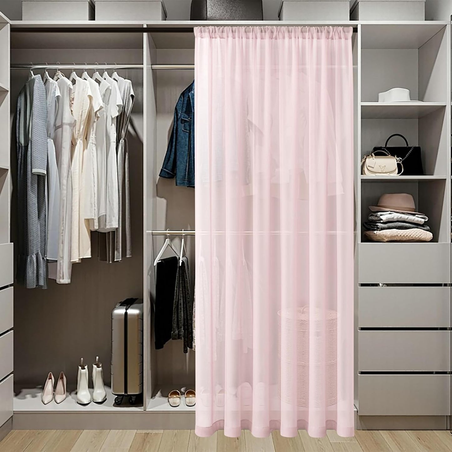 Tollpiz Sheer Door Curtain Closet Linen Textured Curtains Sheer Doorway Light Filtering Voile Patio Glass Door Rod Pocket Curtain French Door, 54 x 72 inches Long, Pink, Set of 1 Panel