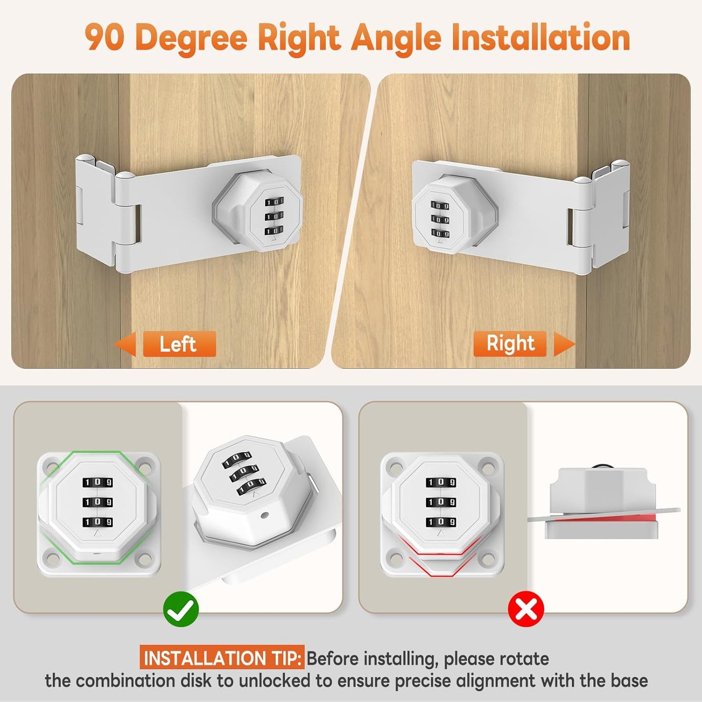 90 Degree 3-Digit Combination Cabinet Lock, Zinc Alloy Keyless Folding Hasp Lock Latch, Password Security Rotary Door Latch for Office File Cabinet, Drawer, Locker, Cupboard (1, White)