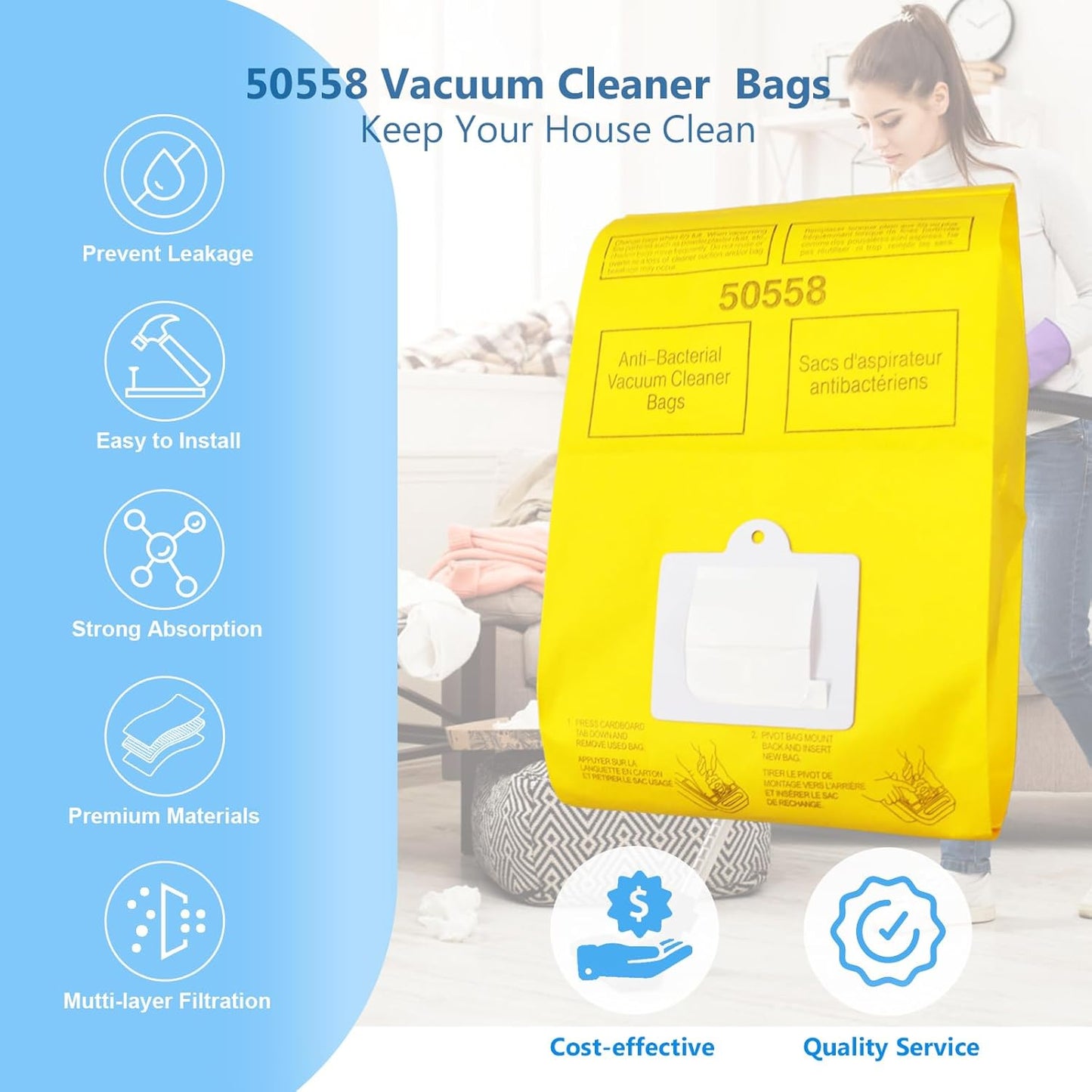 25 Pack Replacement Vacuum Bags - Compatible with Kenmore Canister Type C/Q 5055, 50555, 50557, 50558, and Panasonic Type C-5 C-18 - Premium Canister Vacuum Bags (25PCS)