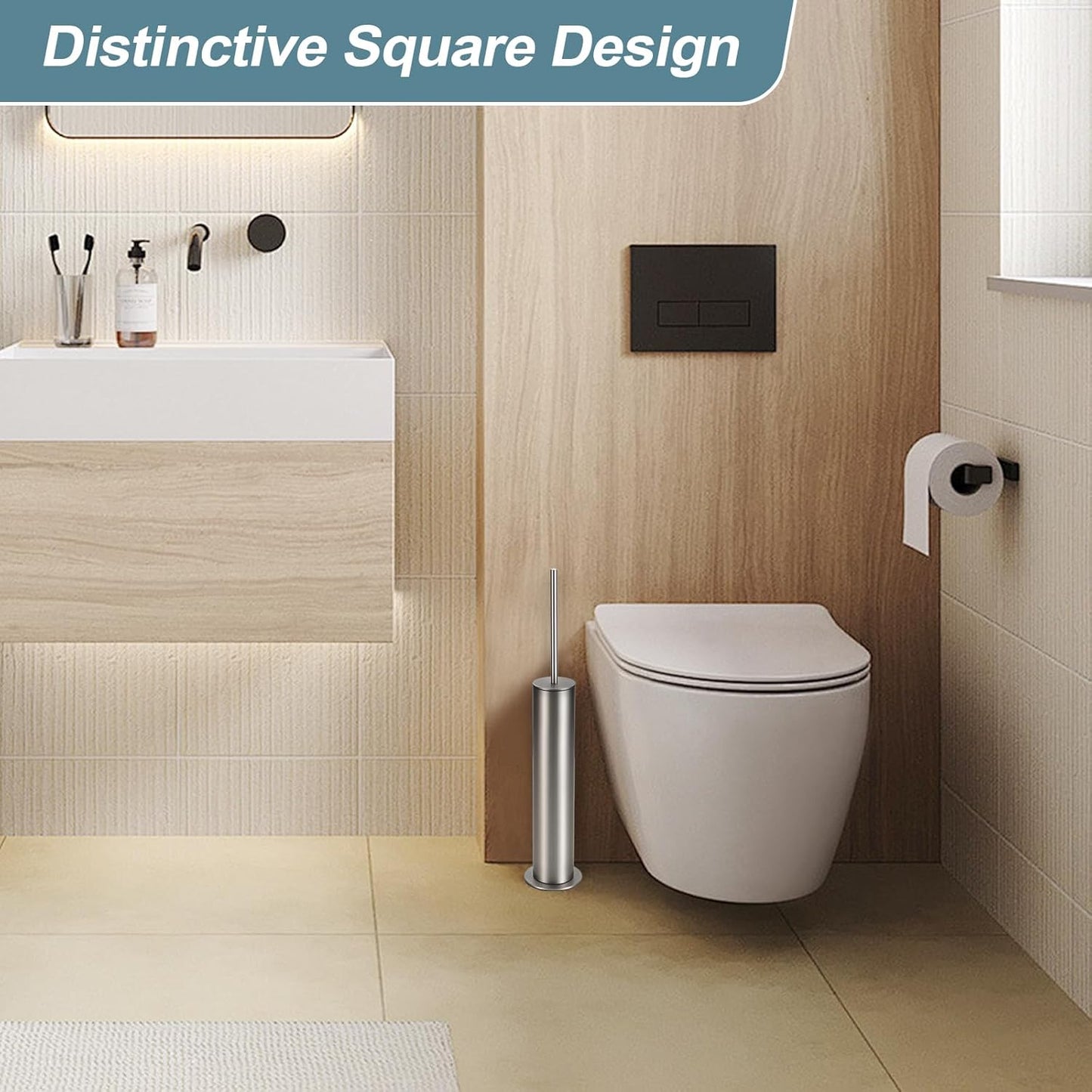 BGL Toilet Brush and Holder Set, Heavy Duty 304 Stainless Steel, Round Base and Long Handle for Bathroom Deep Cleaning, Drip-Proof, Space Saving for Storag, Stainless Steel