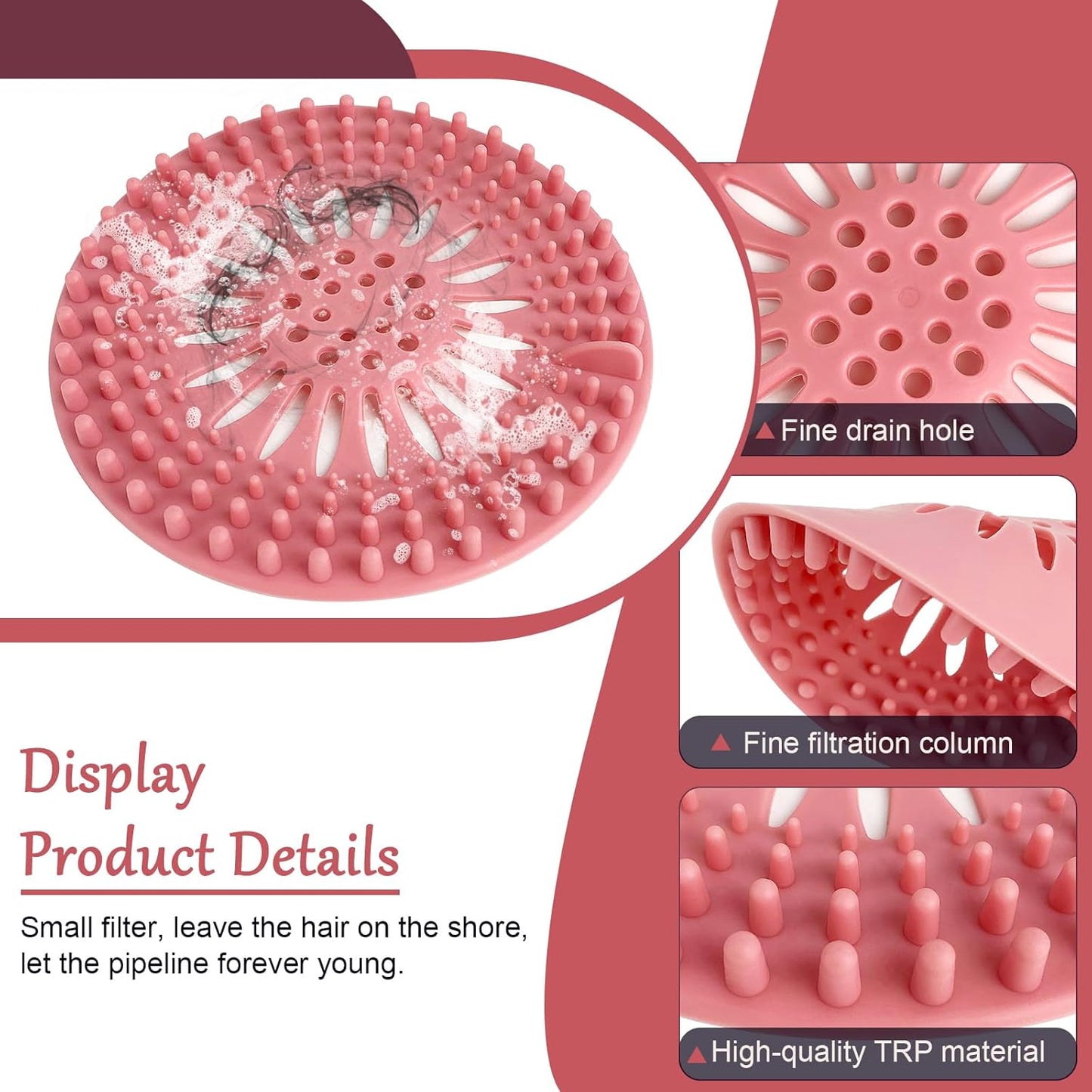 Bathroom Sink Drain Strainers, Hair Catcher Shower Drain Covers Protector - Flexible TPR Material, Multi-Color for Tub Shower Sink, 6 Pack