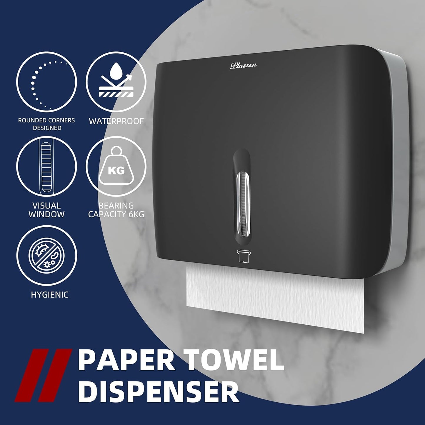 Bathroom Paper Towel Dispenser Pack of 2 Durable ABS Plastic Easy Installation No Drilling Waterproof Dustproof for Home Washroom Kitchen Bedroom