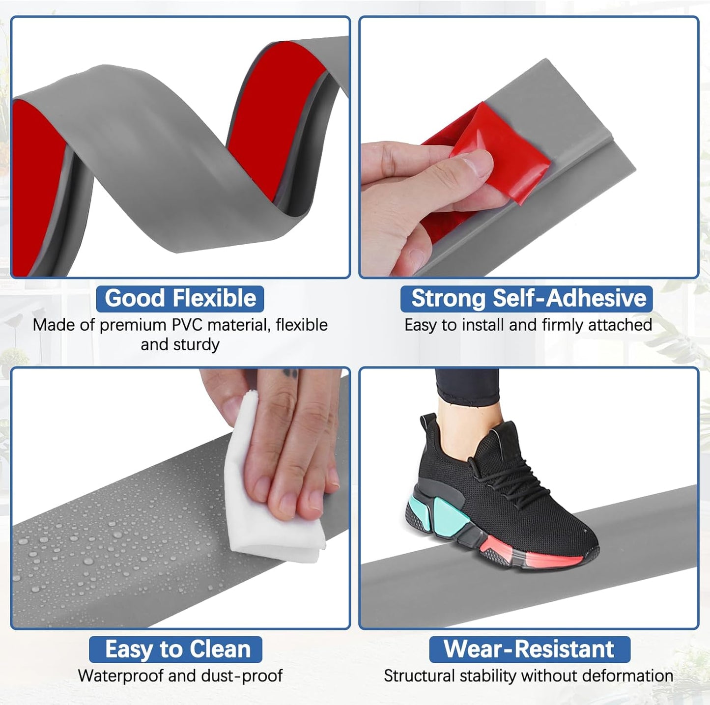 Vinyl Door Threshold Flooring Transition Strip Self Adhesive Carpet Edging Strip for Laminate Doorway Edge Threshold from 3/5" to 4/5" (Gray, 3.3 Ft)