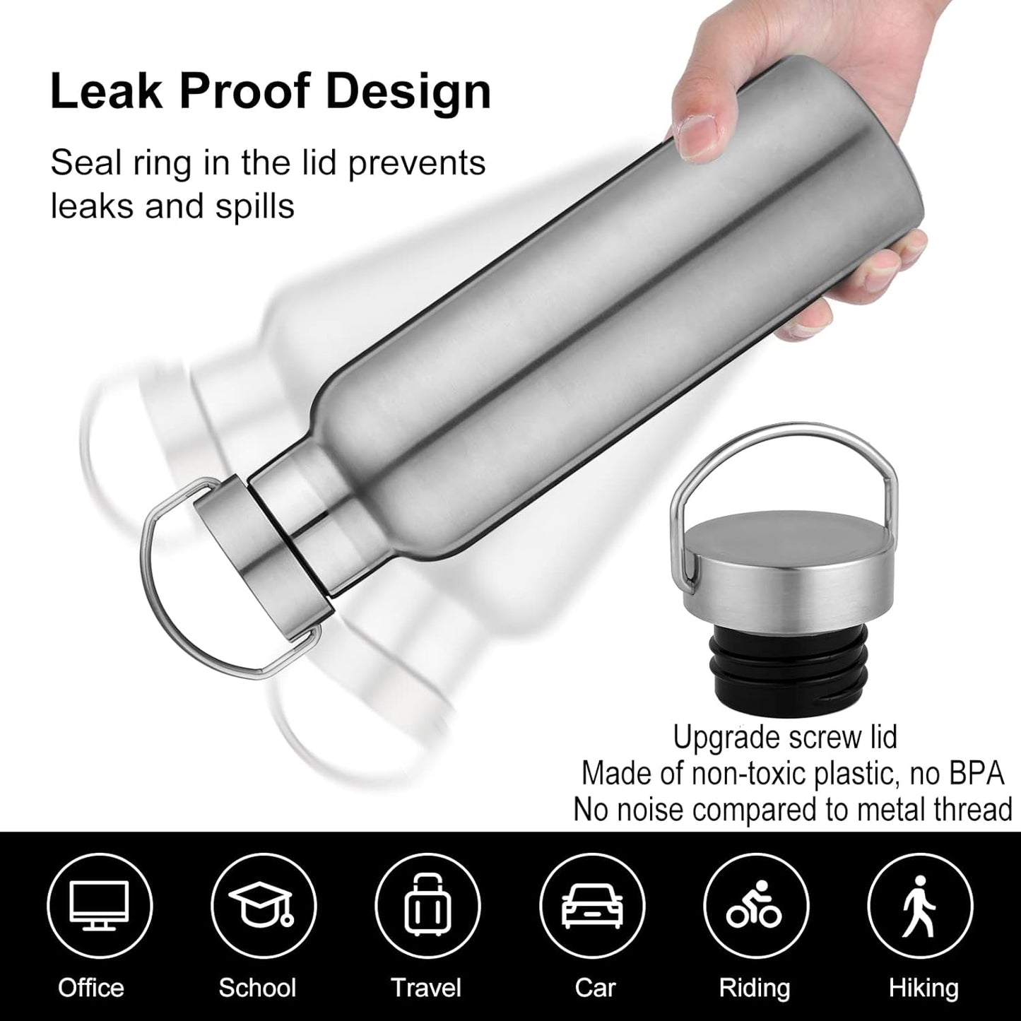 Neihepal 20 oz Insulated Water Bottles Bulk 4 Pack,Stainless Steel Double Wall Sport Bottle with Lid of Handle,Metal Reusable Thermoses Flask with Cup Cap for School,Hikers,Gift (Silver,Set of 4)