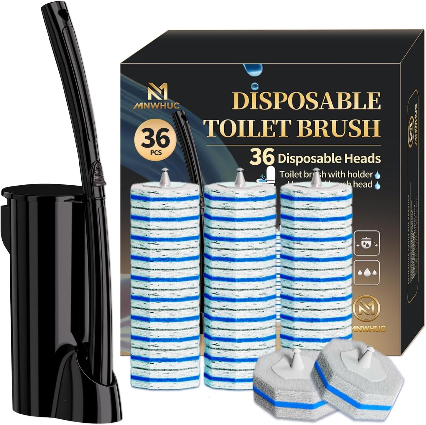 Disposable Toilet Bowl Brush with 36 Toilet Wand Refills Pads Replacement Heads, Toilet Cleaning Stick,Toilet Bowl Cleaner Wands Holder and Set, Toilet Cleaning System Starter Kit