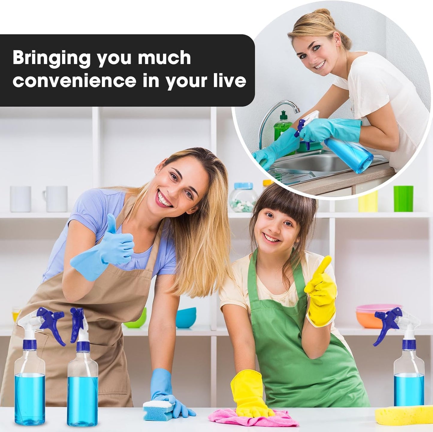 Eccliy 12 Pcs 16 Oz Plastic Spray Bottle, Adjustable Empty Reusable Sprayer for Cleaning, Planting, Water, Bathroom and Kitchen, BBQ, Commercial and Residential(Blue,Clear)