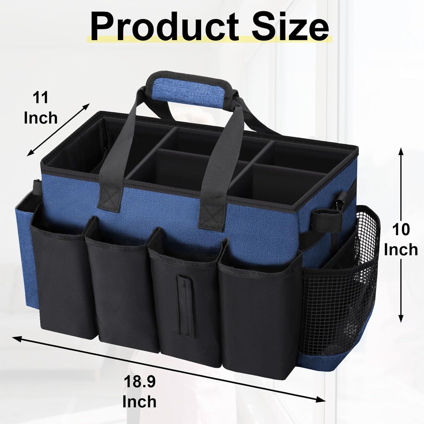 Wearable Large Cleaning Caddy Bag for Housekeeper, Clean Supply Organizer with Adjustable Shoulder, Waist & Handle Straps, Detailing Bag for Kitchen Supplies (Blue)