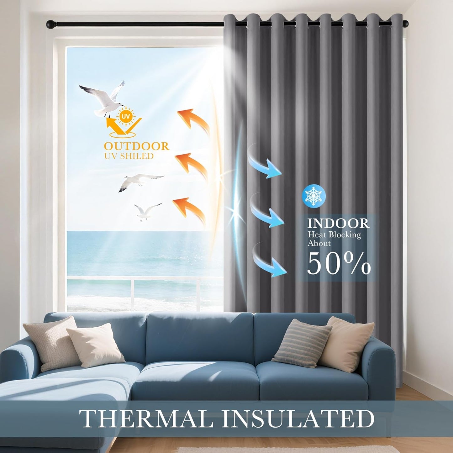 PONY DANCE Black Out Curtains for Bedroom 54 inch Length 2 Panels Set, Thermal Insulated Room Darkening Window Drapes for Living Room, Grommet Top (W34 x L54 Inch, Grey)