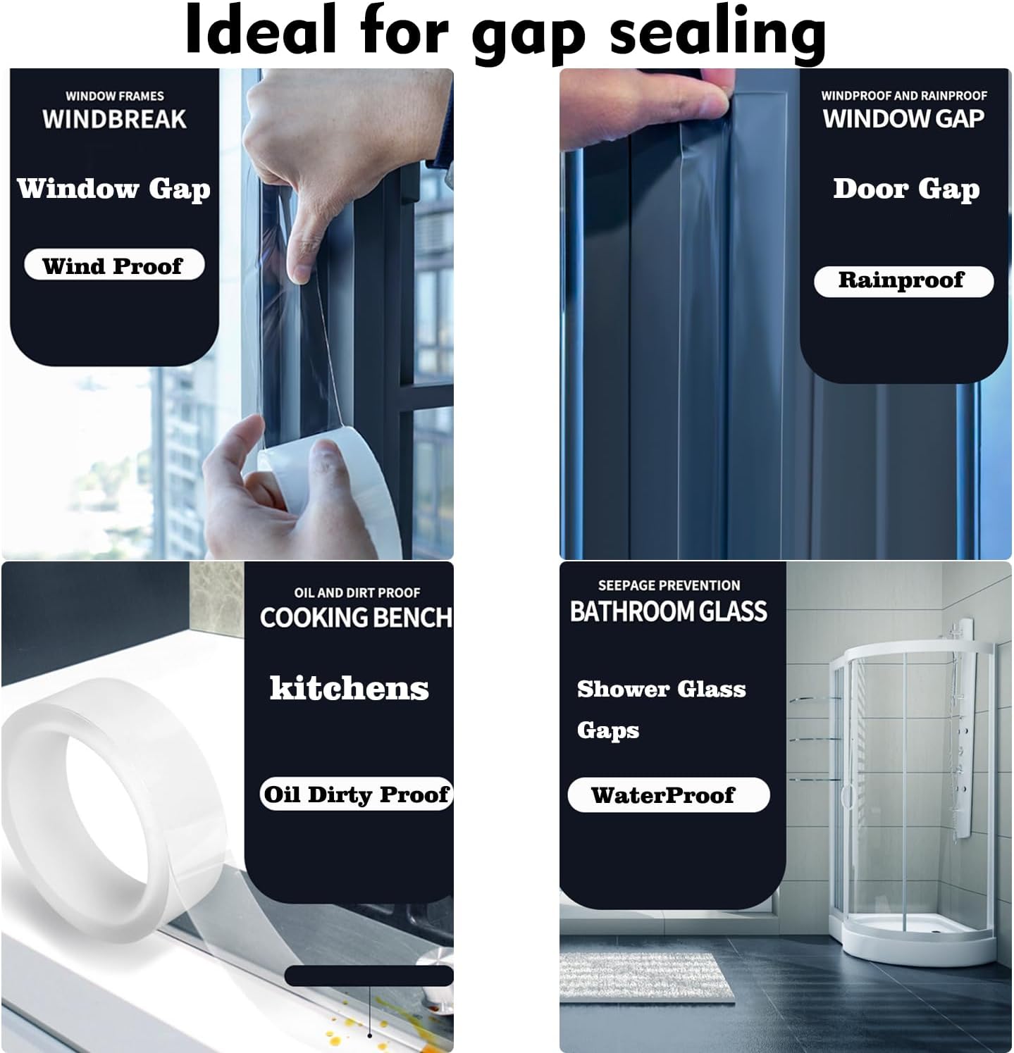 Transparent Window Weather Sealing Tape 2 Inch x 66 FT Weather Stripping Residue-Free Clear Window Insulation Tape for Doors Windows and Shower Glass Gaps (2 in * 66 FT)