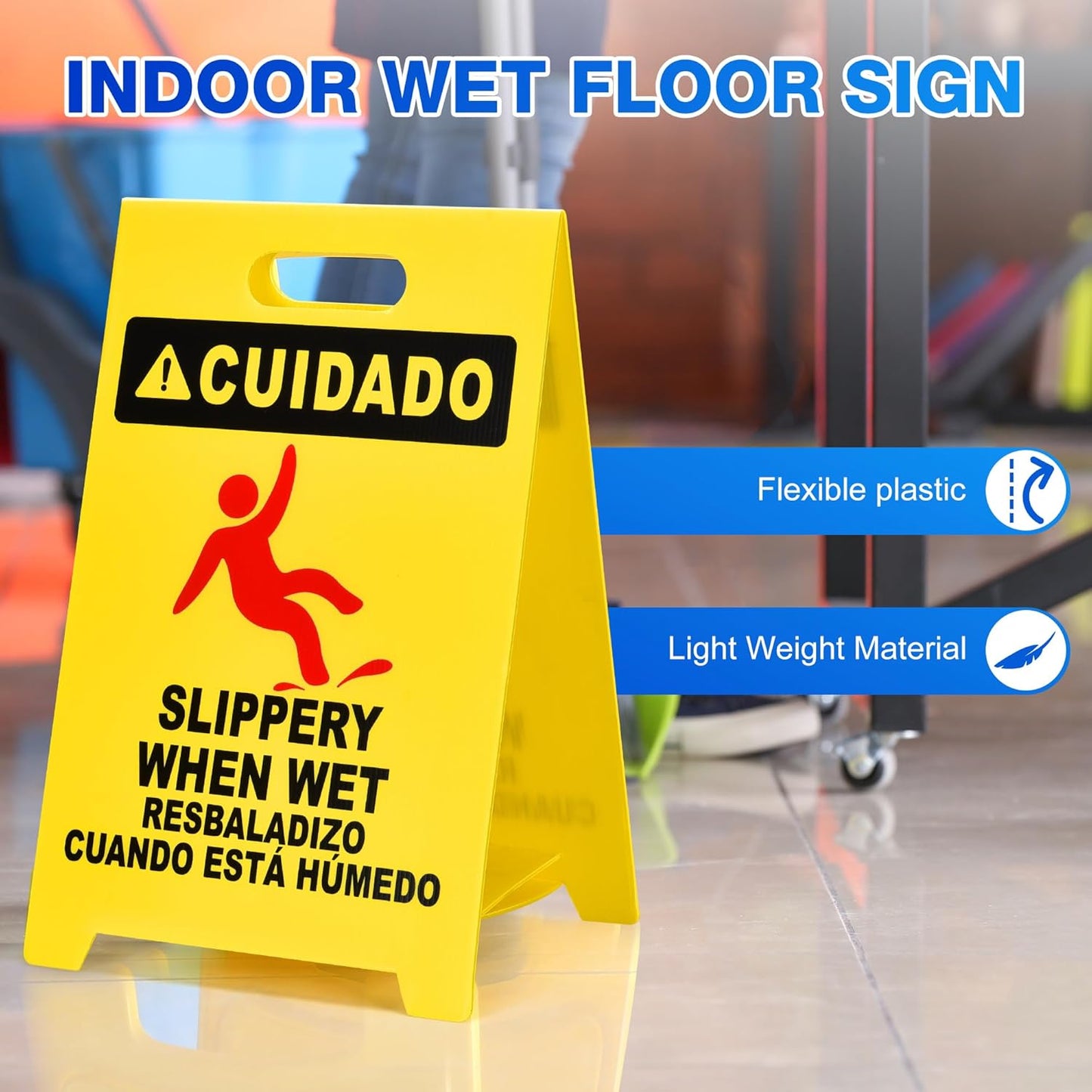 MATTHEW CLEANING 19'' Industrial Wet Floor Sign 3 Pack 2-Sided Durable Corrugated Plastic Birght Yellow Multilingual Warning Signs Commercial Caution Wet Fold-out Floor Signs For Indoors
