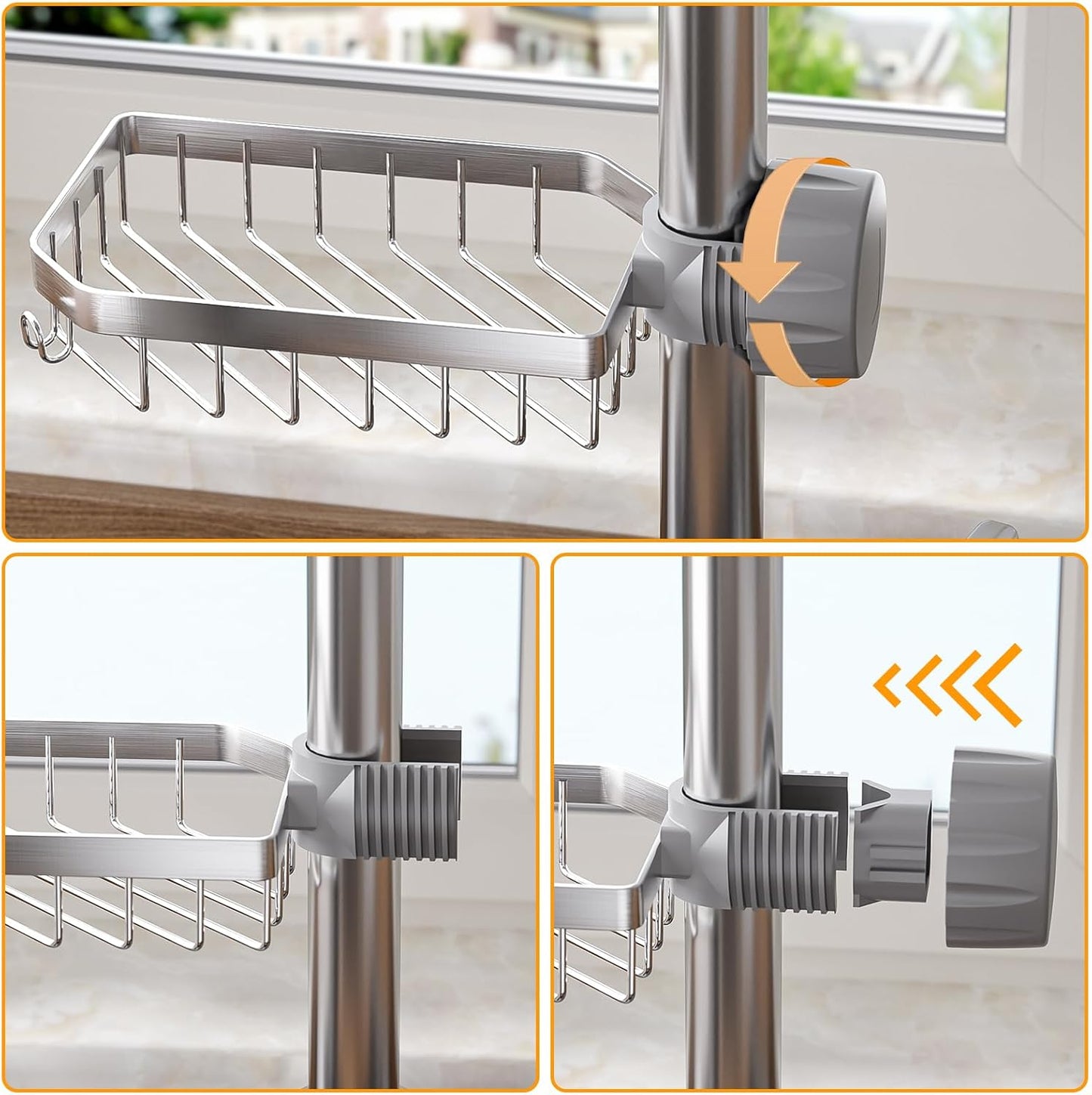 LONIN Sponge Holder Over Faucet Kitchen Sink Caddy Organizer, Stainless Steel Detachable Hanging Faucet Drain Rack for Bathroom, Scrubbers, Soap