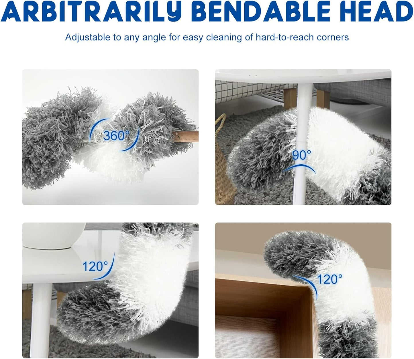 Microfiber Feather Dusters for Cleaning, Extendable Duster with 110" Extension Pole & 2pcs Replaceable Bendable Head, Cleaner Supplies Duster Tool for Ceiling Fan Furniture Cars Home Kitchen Gadgets