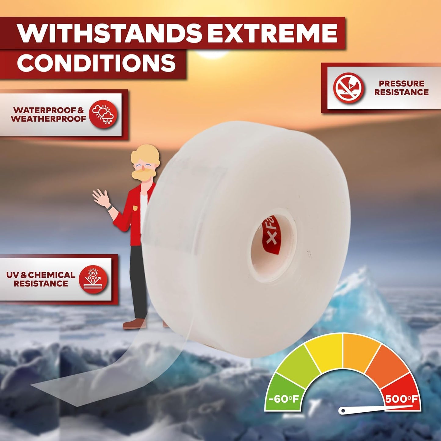 XFasten Self Fusing Silicone Tape Waterproof Clear – 1" x 36 Feet, Self Amalgamating Tape, Silicone Rubber for Plumbing, Sealing Pipes, Hose Repair, Outdoor Coax and Electrical Cables – Weatherproof