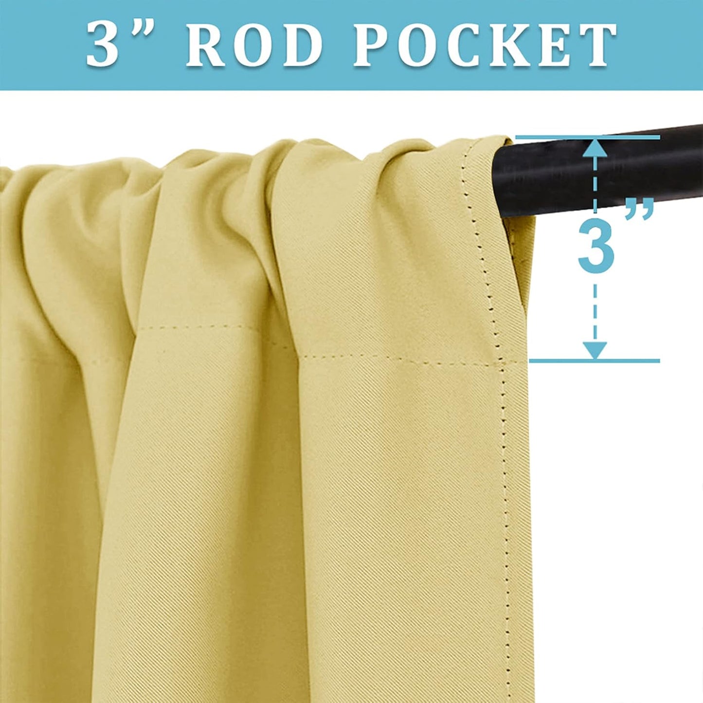 RYB HOME Bathroom Window Curtains - Blackout Curtains Small Window Short Drapes for Kitchen Bedroom Living Room Kids Nursery Room RV, W 42 x L 36 inch per Panel, Light Yellow, 2 Pcs