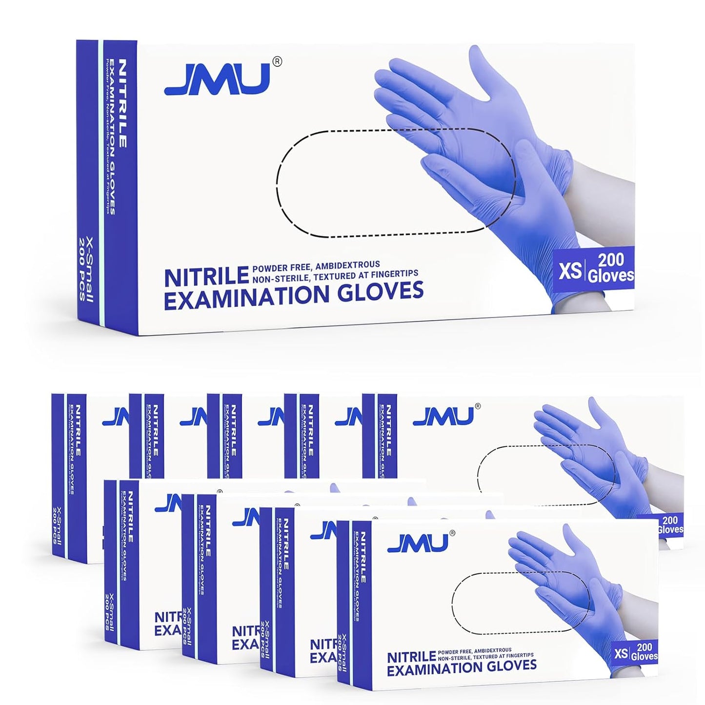 JMU Nitrile Gloves Bulk 2000 Count, 3.5 Mil Disposable Gloves Latex-Free, XS, Violet Blue