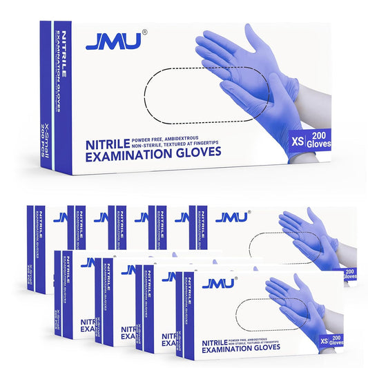 JMU Nitrile Gloves Bulk 2000 Count, 3.5 Mil Disposable Gloves Latex-Free, XS, Violet Blue