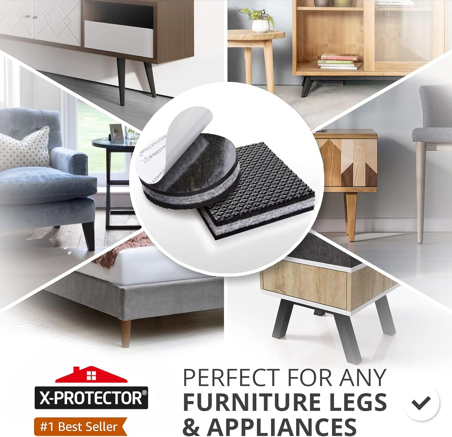 Non Slip Furniture Pads X-PROTECTOR - 16 pcs 2" - Premium Furniture Grippers! Rubber Feet Hardwood Floor Protectors for Furniture Legs - Couch Stoppers - Keep Your Furniture in Place Forever!