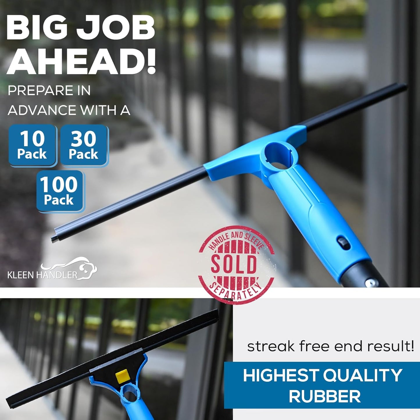 Kleen Handler Pack of 30 Professional 14” Window Washing Squeegee Blades, Replacement Blades for Squeegee Cleaning Tool, Squeegee Combo Blade Replacement (Pack of 30 Squeegee Blades)