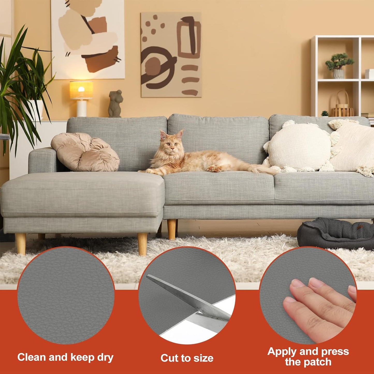 PATIKIL Leather Patches Tape for Furniture, 3.2 x 61 Inch Self Adhesive Vinyl Leather Repair Kit Cover Sheet for Couch, Sofa, Car Seats, Office Chair, Deep Gray