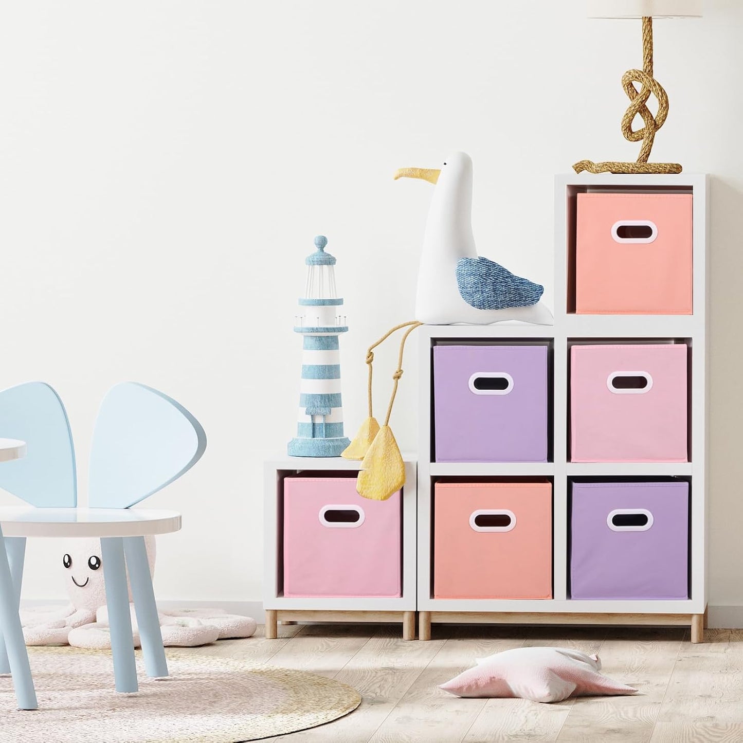 Stero Fabric Storage Cubes Bins, 11 inch Fun Colored Foldable Storage Baskets with Dual Plastic Handle for Home, Kids Room, Closet and Toys Organization, Multi Colored, Set of 6