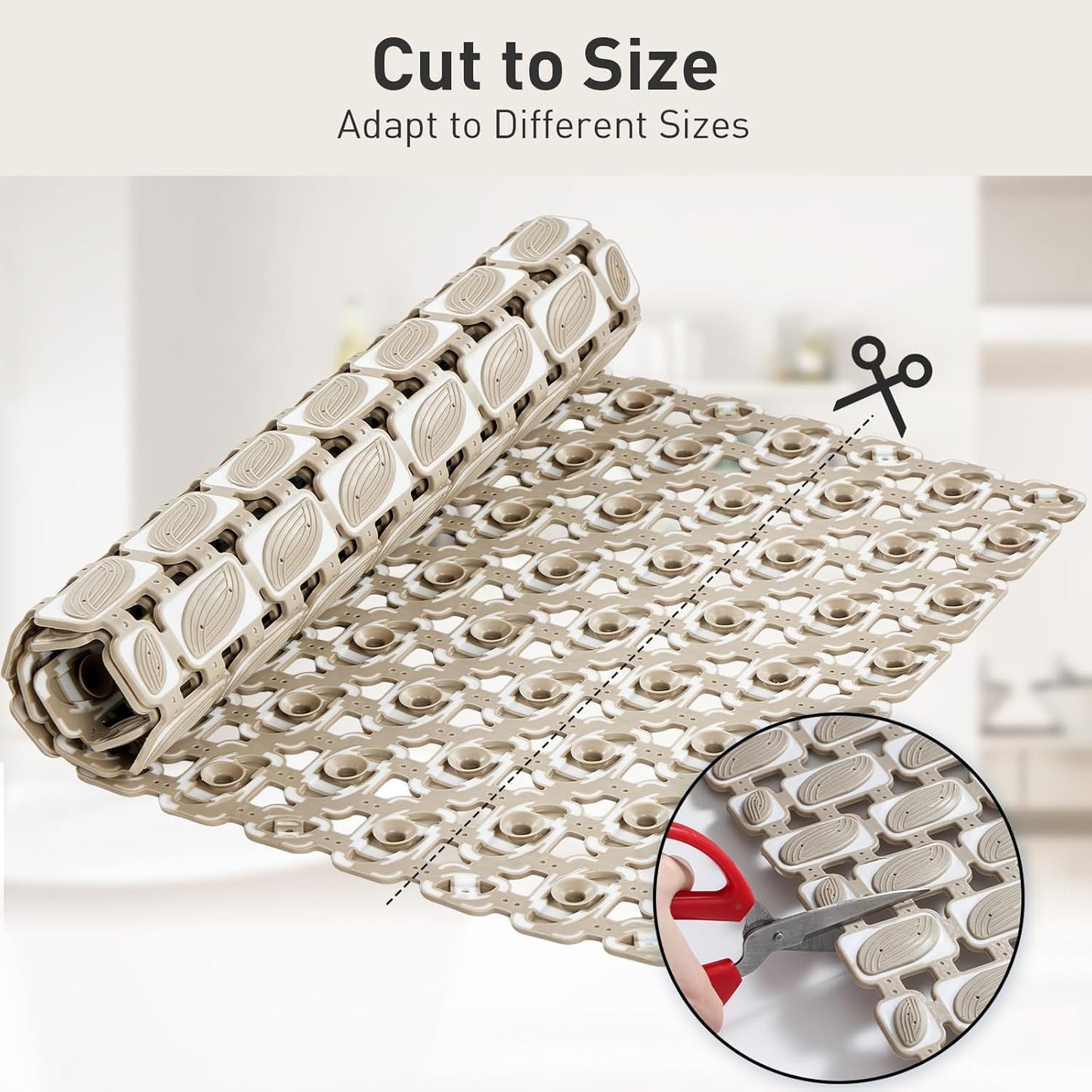 Shower Mat Non Slip Bathtub Mat - 36" x 16" Eco-Friendly Soft Bath Mat for Tub Non Slip Shower Mats for Inside Shower with Suction Cups and Drain Holes, Easy to Clean Quick-Drying, Brown