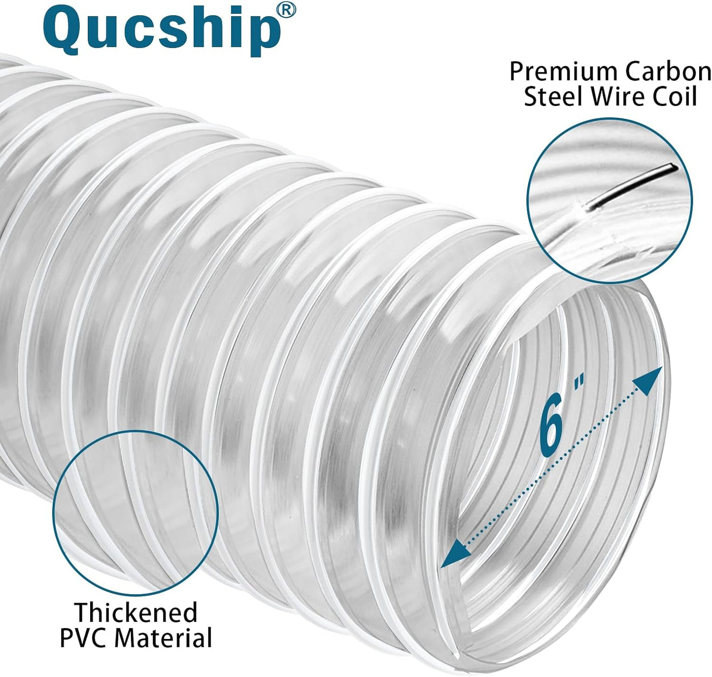 PVC Dust Collection Hose 6" x 5'- Heavy PVC Fume Collection Hose for Workshop, Woodworking, Dust Collection Systems