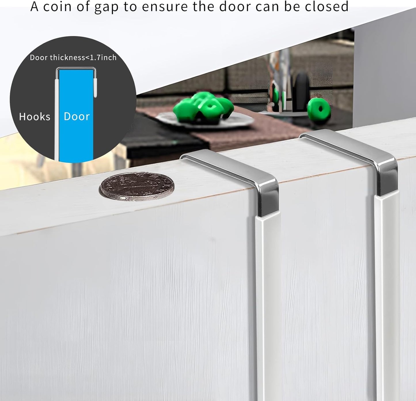 FYY Over The Door Hooks, 6 Pack Upgraded Long Door Hangers Hooks with Rubber Prevent Scratches Heavy Duty Organizer Hooks for Hanging Clothes, Towels, Hats, Coats, Bags White