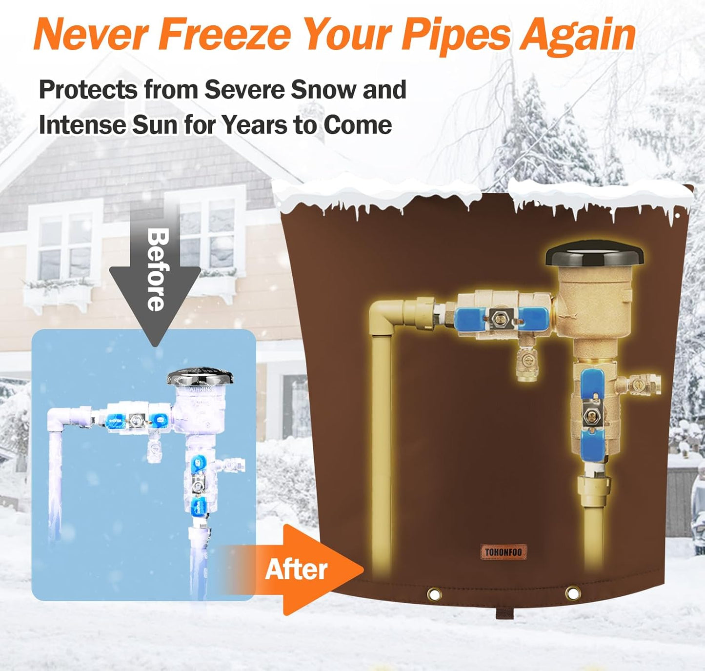 TOHONFOO Backflow Preventer Pipe Insulation Cover (5°F) - Irrigation Sprinkler Valve Insulated Pouch - Water Well Pump Cover - Sturdy 5 Layers for Winter Freeze Protection, 24" W x 26" H, Brown