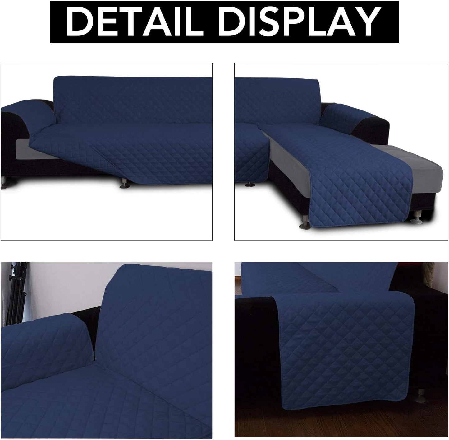 Easy-Going L Shape Sofa Slipcover - Reversible Sectional Couch Cover - Chaise Lounge Cover - Furniture Protector for Pets & Kids (Small, Navy/Navy)