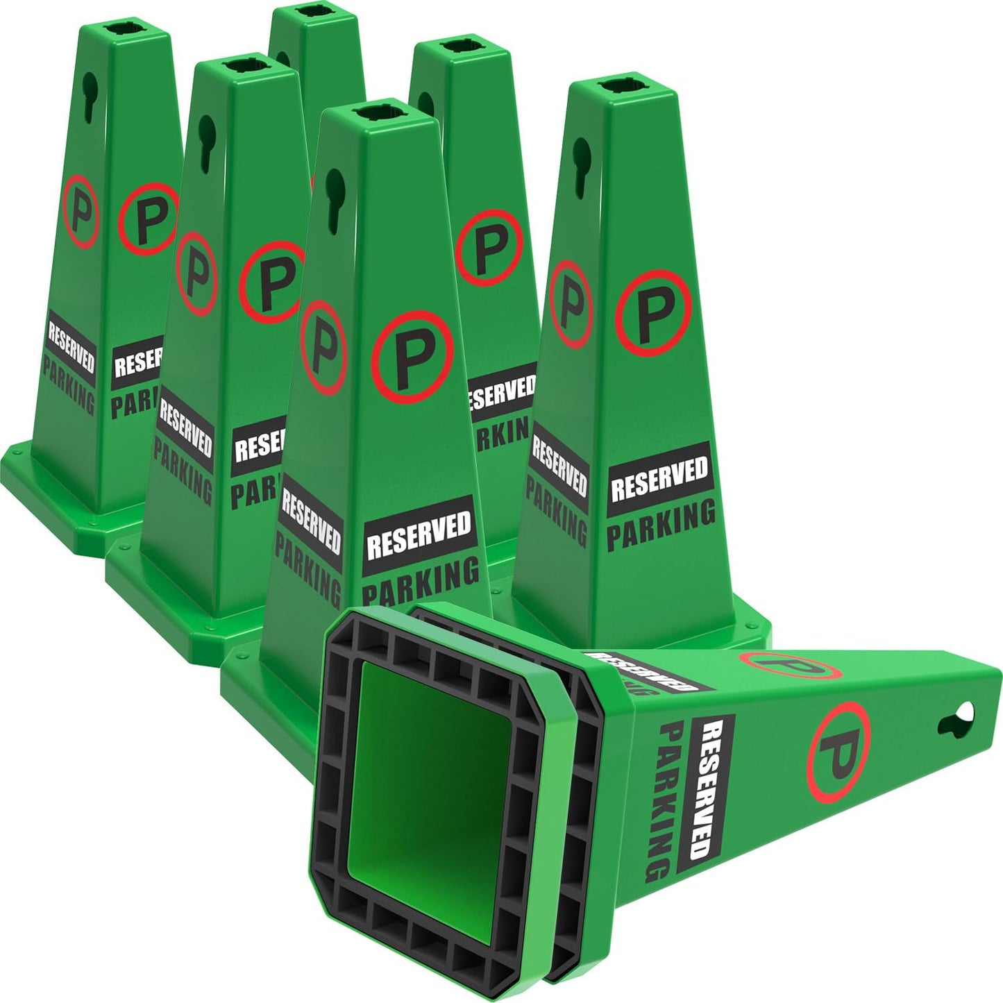 Plastic Traffic Cones, 4-Sided Message Cones, Road Safety Parking Cones, Standing Traffic Warning Signs for Cleaning Area, Garage, No Entry (8, Reserved Parking, Large)