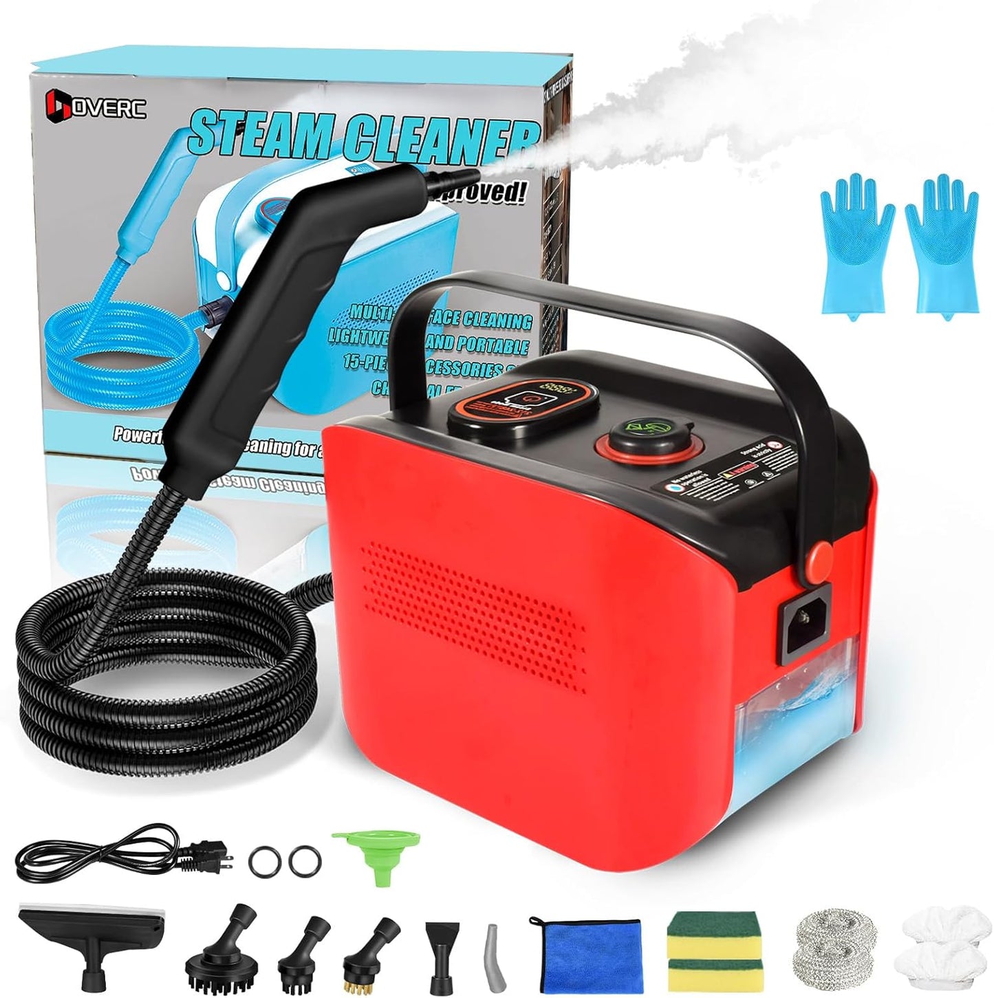 Handheld Steam Cleaner for Home, 10s Heat-Up/2.11 Qt Tank/4.5BAR High Pressure Steamer for Cleaning, 3 Level Pressurized Portable Steam Cleaner Handheld for Car, Grout, Tile, Dirt, Bed Bugs, Red