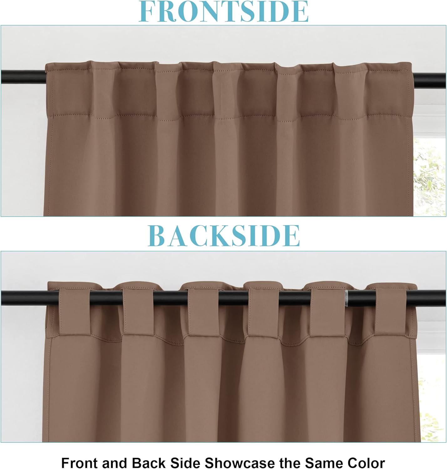 RYB HOME Blackout Curtain Shades - Thick Window Drapes for Cafe Bar, Sunlight Block Shades Absorb Heat for Bedroom Living Room Backdrop, 42-inch Width x 54-inch Length, Mocha, 1 Pair