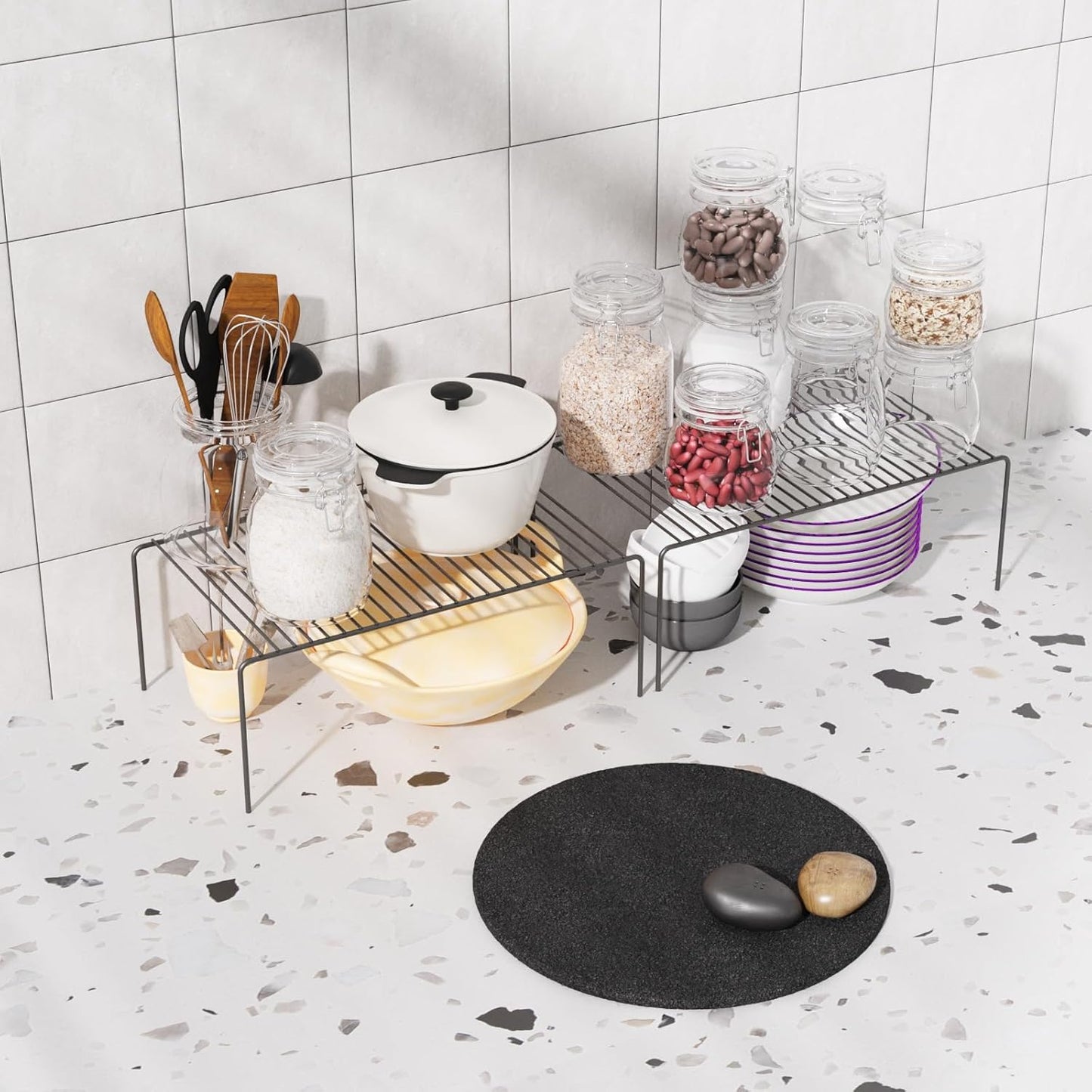 Medium(13 x 9.4 inch)Black Cabinet Storage Shelf Rack Set of 6, Rustproof Metal Wire Kitchen Counter Organizers and Storage, Spice Organization for Cabinet, Plate, Dish, Pantry, Bathroom, Fridge