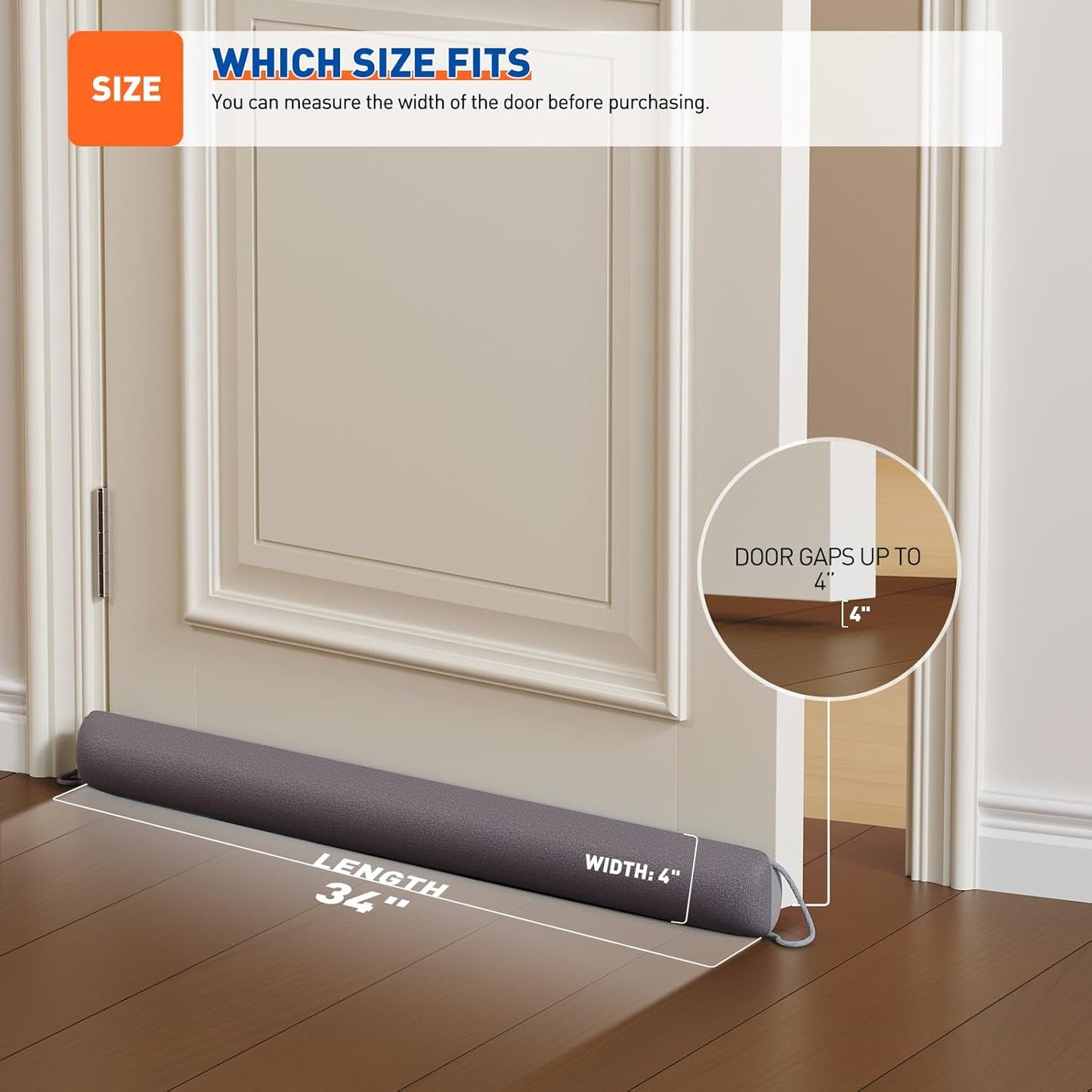 MAGZO Door Draft Stopper, 34 Inch Under Door Draft Blocker Noise Stopper, Weighted Wind Blocker Draft Guard for Bottom of Door, Gray