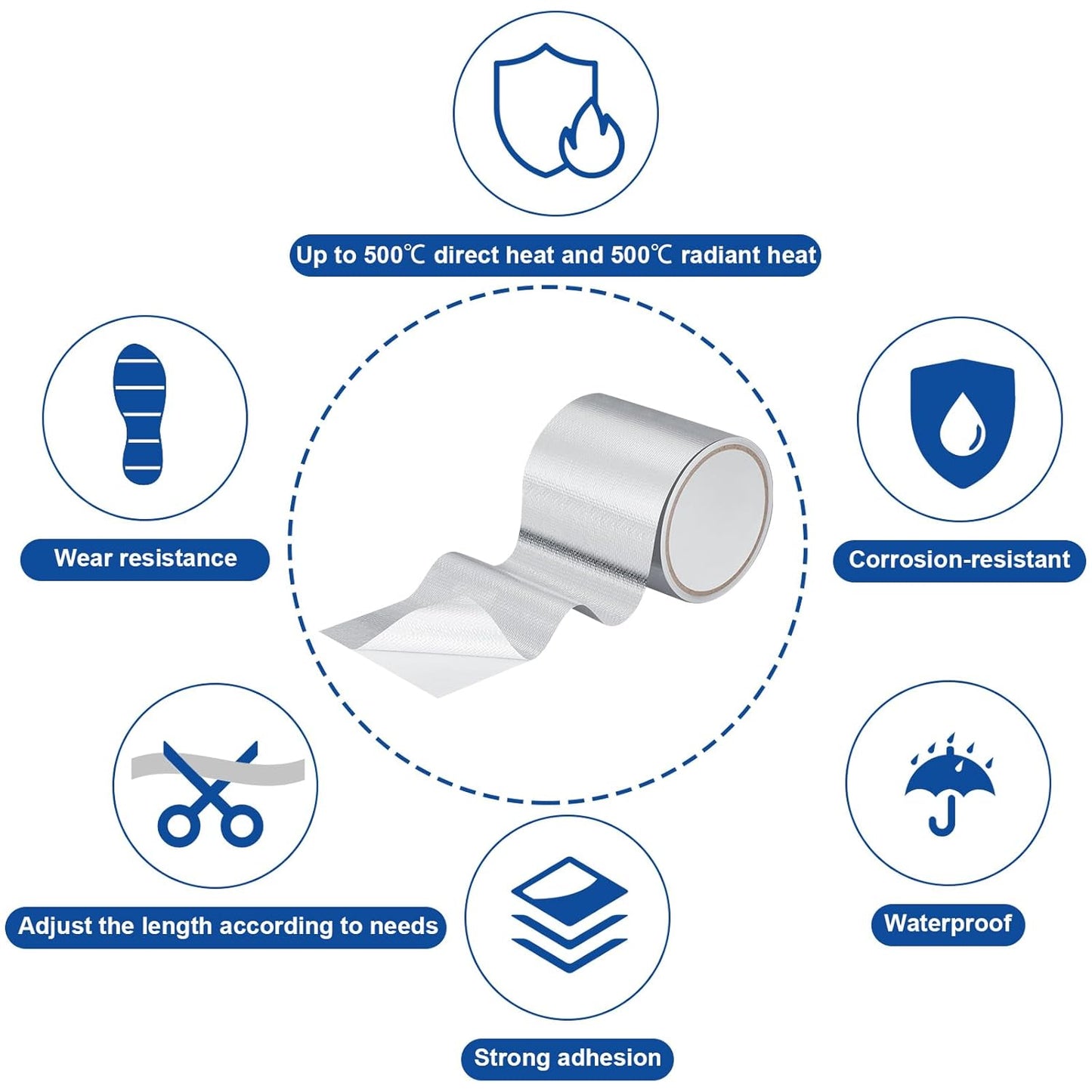 Zonon 2 Rolls Aluminum Foil Tape Heat Shield Tape Barrier Adhesive Reflective Fiberglass Thermal Insulation Reflective Material High Temp Protection(Silver,4 Inch X 16.4 ft)