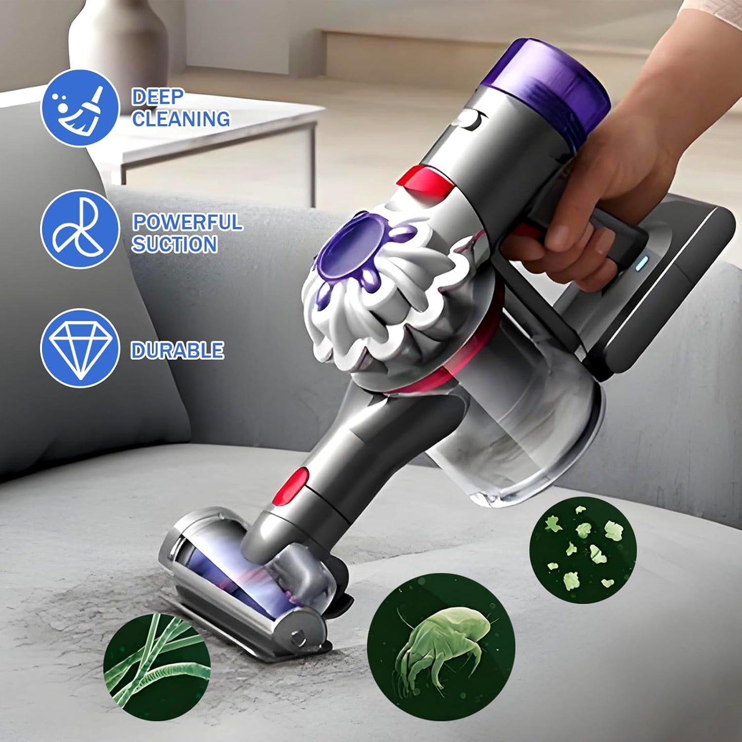 Mini Motorized Tool Brush Head Compatible with Dyson V7 V8 Cyclone V10 V11 V15 Anti-Tangle Pet Hair Attachment Replacement Parts Couth Mattress Upholstery Tool Head Suitable for Dog Hair and Pet Hair