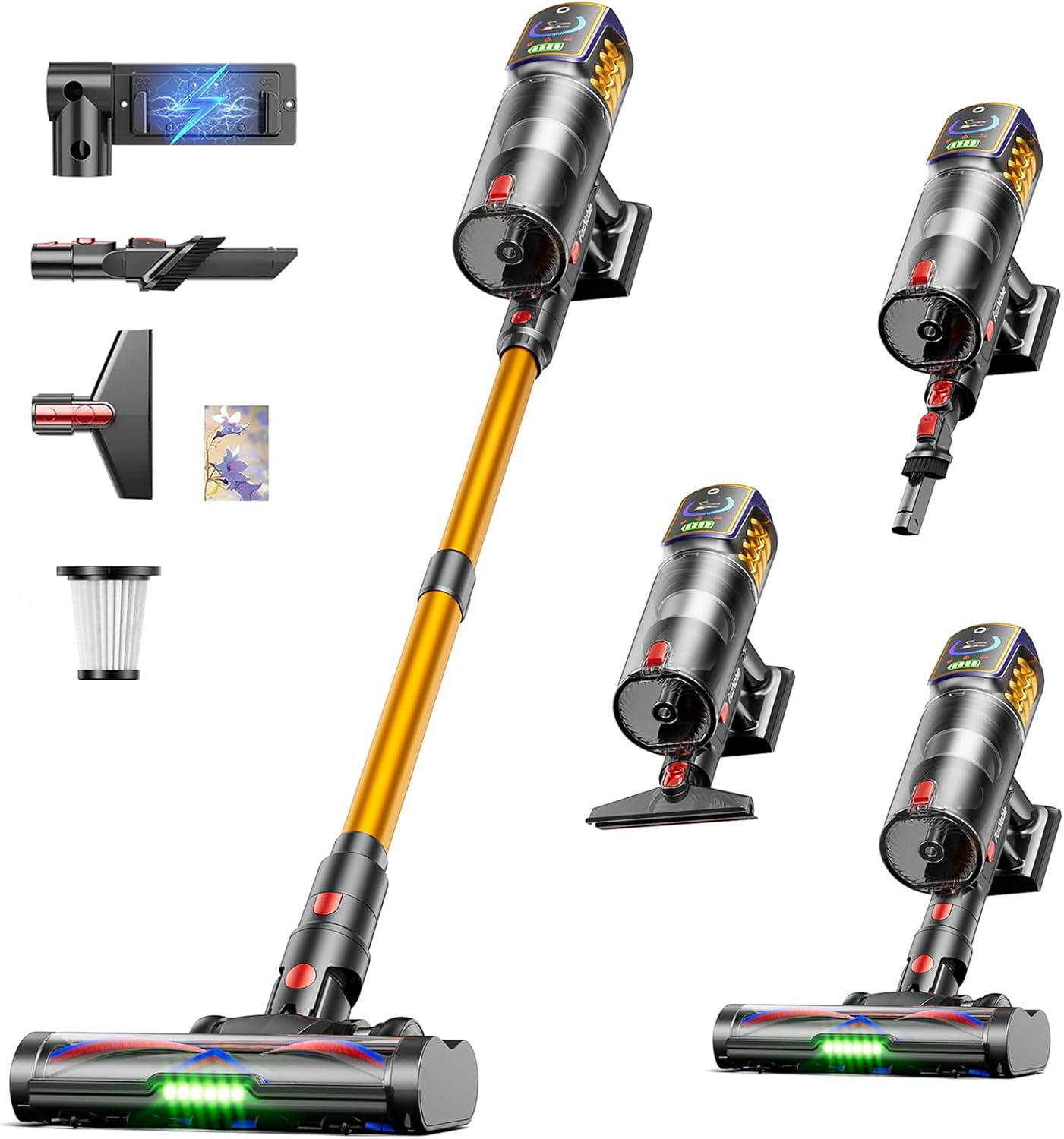 Cordless Vacuum Cleaner,48KPa/580W/65Mins Vacuum,Self-Standing Vacuum Cleaners for Home,Stick Vacuum with LED Display &Anti-tangle Brush,Vacuum Cleaner for Hardwood Floors,Carpet,Pet Hair,Car