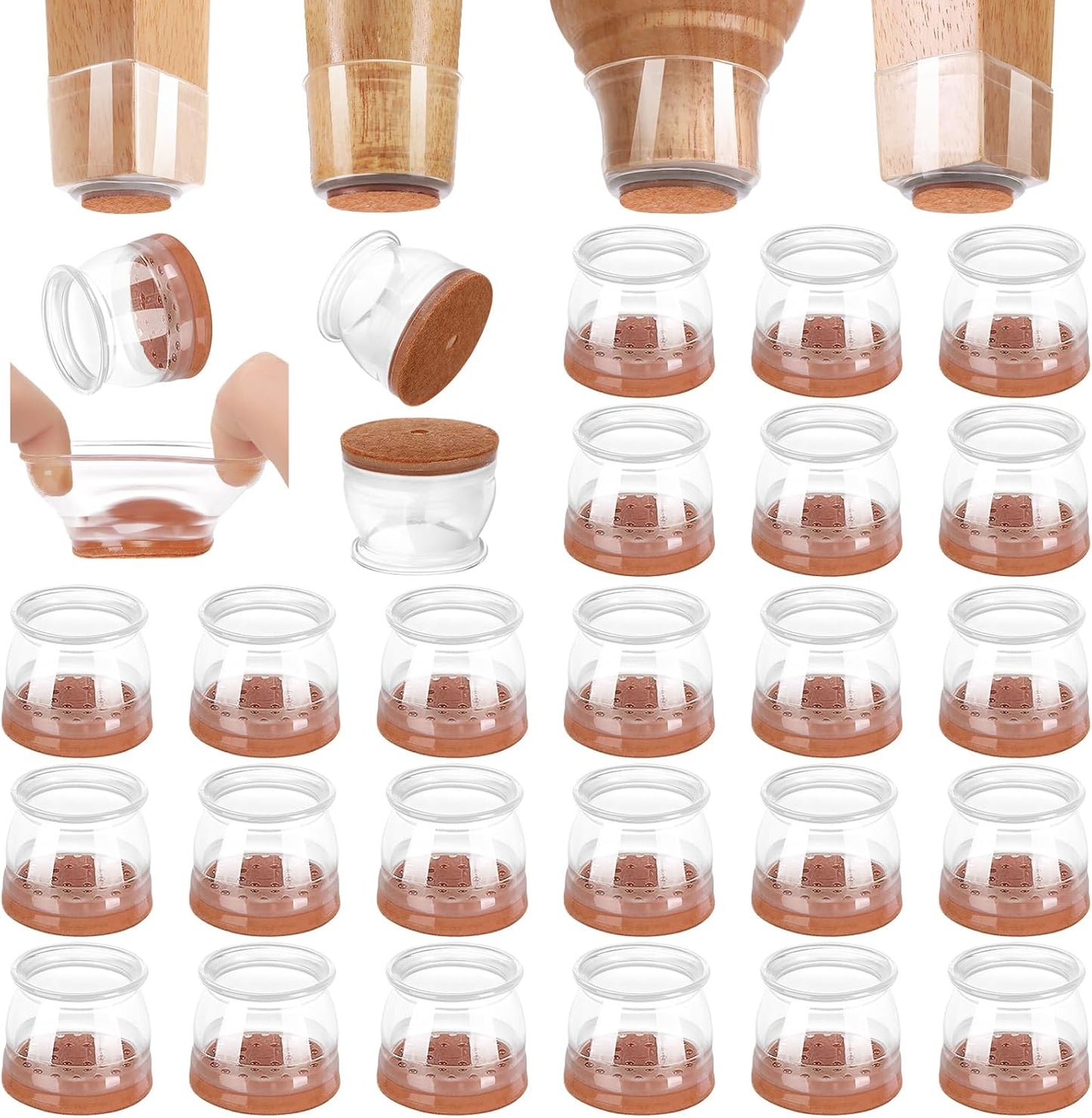 CHUNZEXI 16 Pack Chair Leg Floor Protectors for Hardwood Floors, Silicone Felt Covers Pads Caps, Protect Wood Furniture Feet Floors Noise Reduce and Scratch (Universal Small & Clear)