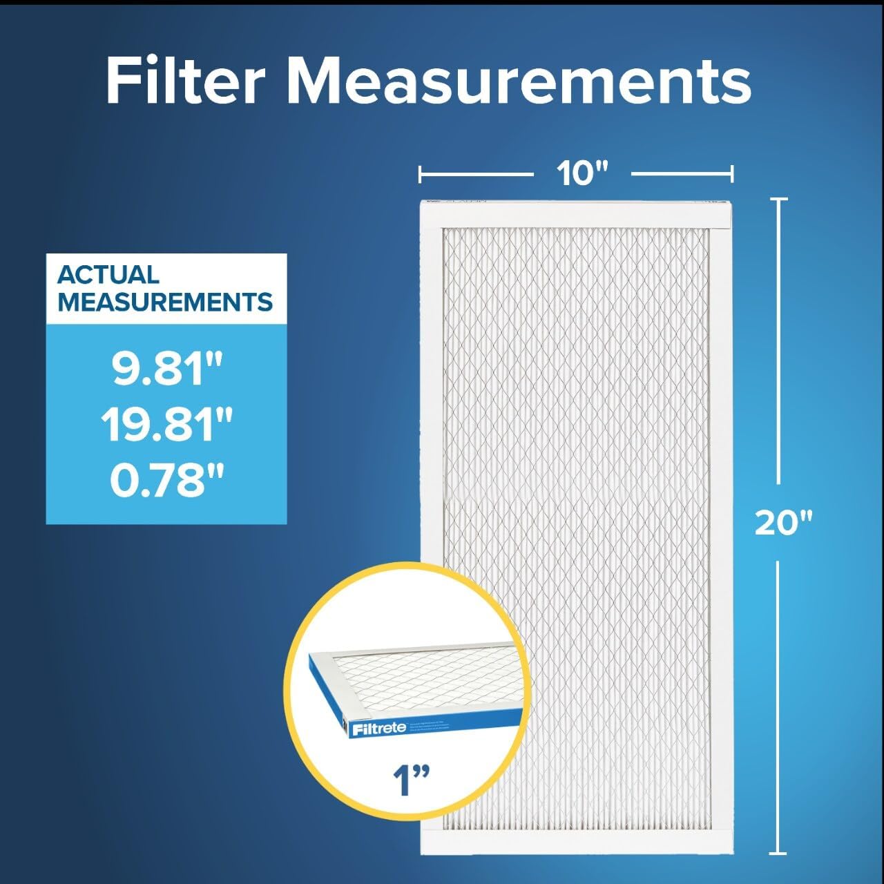Filtrete 10x20x1 AC Furnace Air Filter, MERV 13, MPR 1900, Premium Allergen, Bacteria & Virus Filter, 3-Month Pleated 1-Inch Electrostatic Air Cleaning Filter, 6-Pack (Actual Size 9.81x19.81x0.78 in)