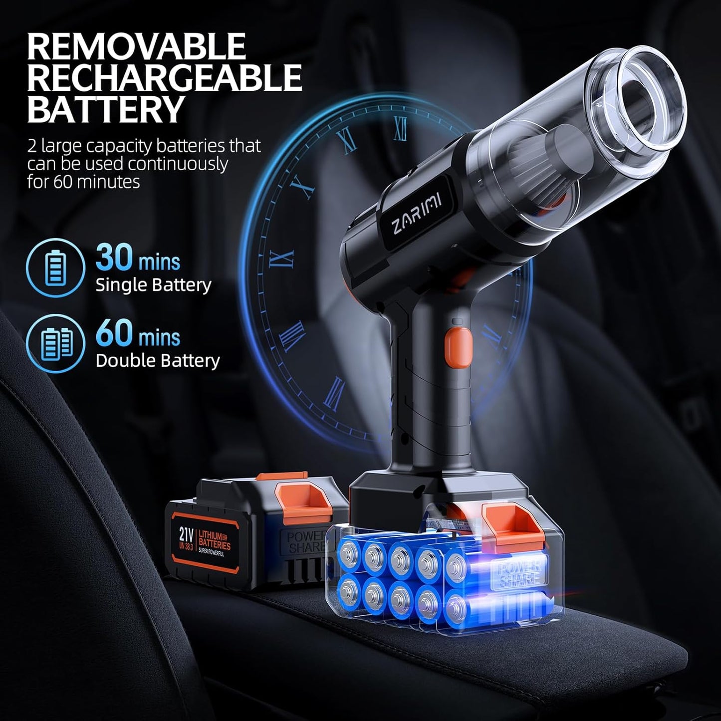 Car Vacuum Portable Cordless, 40000Pa High Power Dust Buster, 6-in-1 Handheld Vacuum Cleaners for Home, Car, Pet Hair, Keyboard, Black