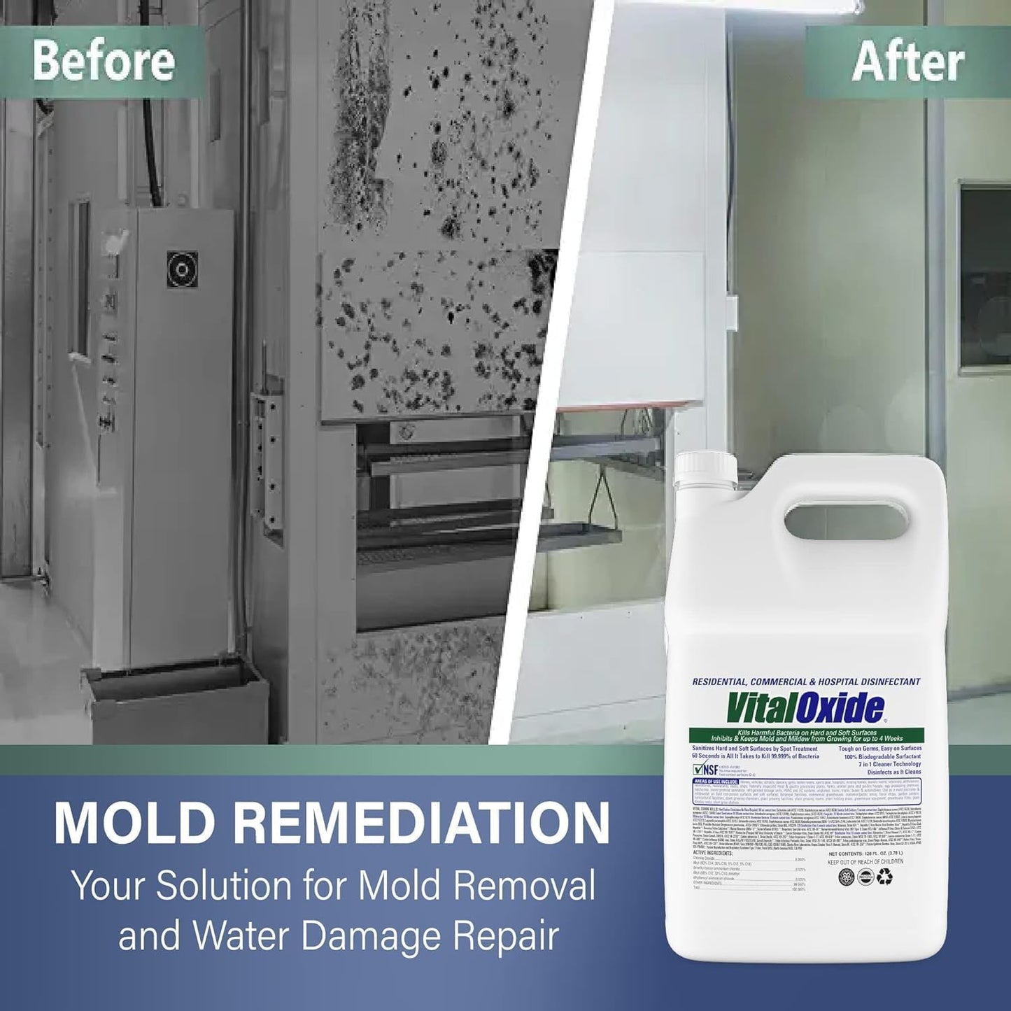 Vital Oxide Disinfectant, Deodorizer, Cleaner, Food-Contact Sanitizer, Virucide – (EPA registration #82972-1) – Kills Mold & Mildew, Eliminates Odors -4 Gallon