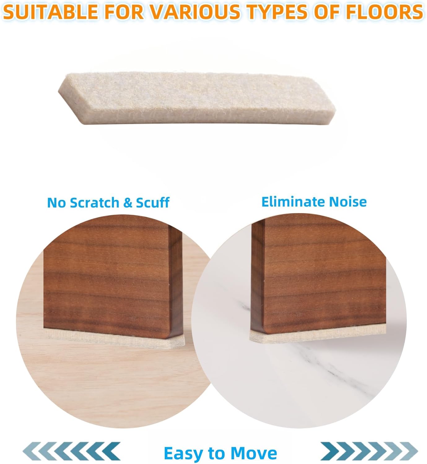 Furnigear Felt Strips with Adhesive Backing for Furniture - Felt Furniture Pads for Hardwood Floors, Furniture Chair Feet Felt Pads, Furniture Floor Protector Sliders 30 Pcs 3 x 1/2" Rectangular Beige