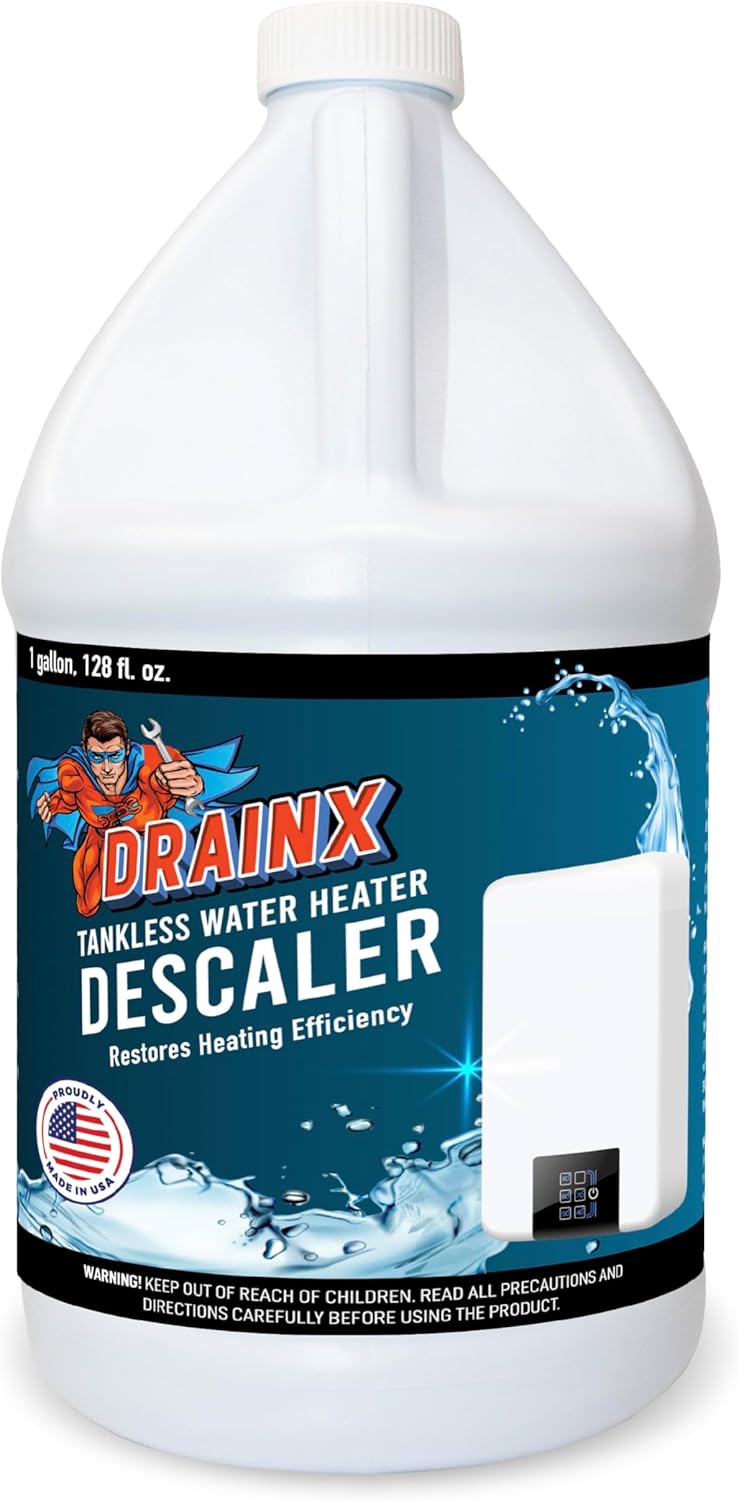 DrainX Tankless Water Heater Descaling Solution | Highly Effective Descaler Restores Heating Efficiency, Gallon, 128 fl oz