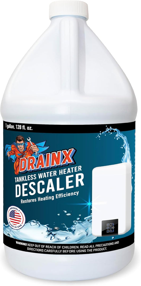 DrainX Tankless Water Heater Descaling Solution | Highly Effective Descaler Restores Heating Efficiency, Gallon, 128 fl oz