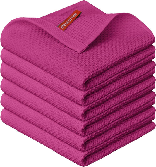 Artoid Mode 100% Cotton Rose Red Waffle Weave Kitchen Dish Cloths, 12x12 Inch Ultra Soft Absorbent Quick Drying Kitchen Dish Towels Set of 6