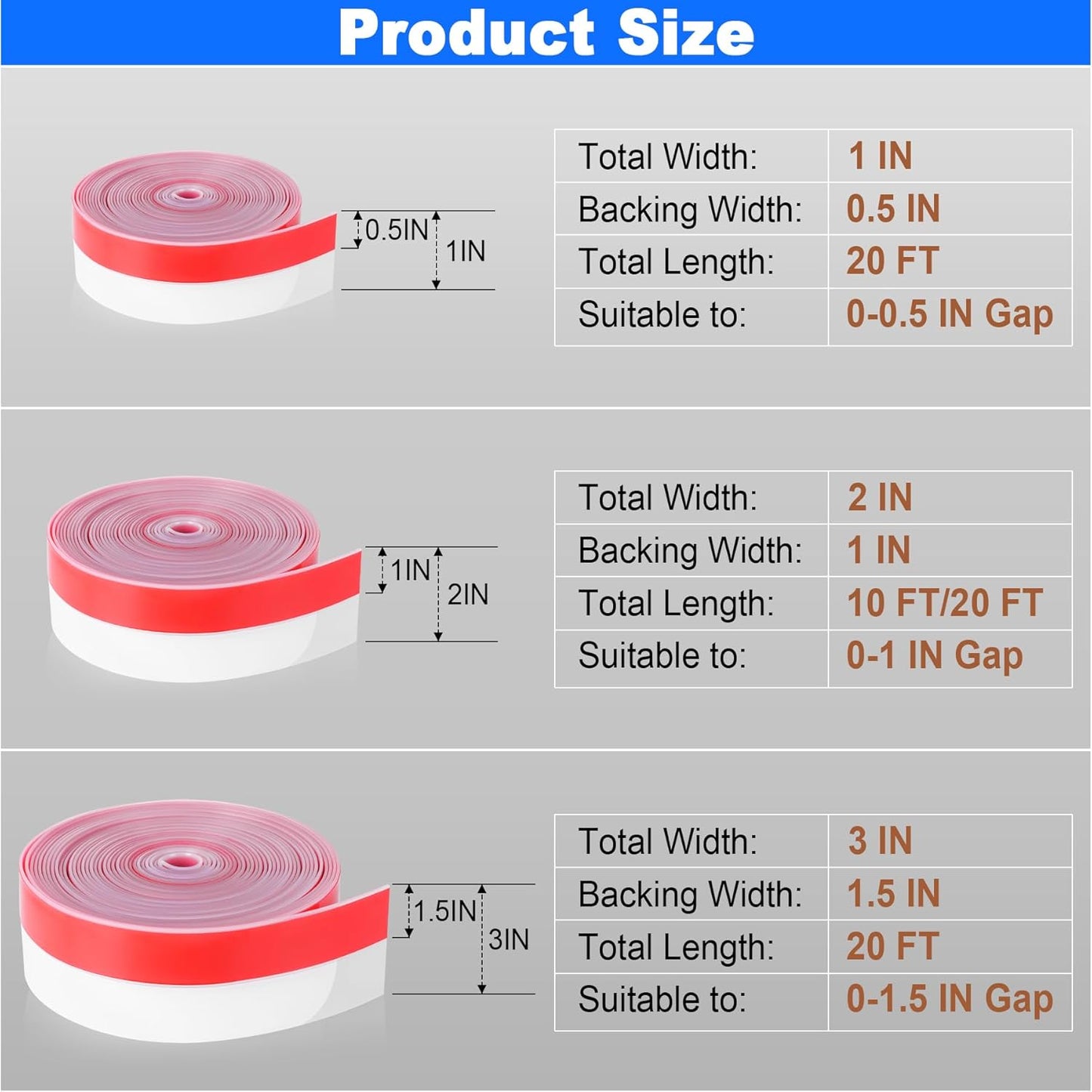 ToLanbbt Weather Stripping Silicone Door Seal Strip 3 in x 20 ft Door Draft Stopper Self Adhesive Door Draft Tape, Side & Bottom Gaps Insulation Strip for Glass Shower Door Sliding Door Window, Clear