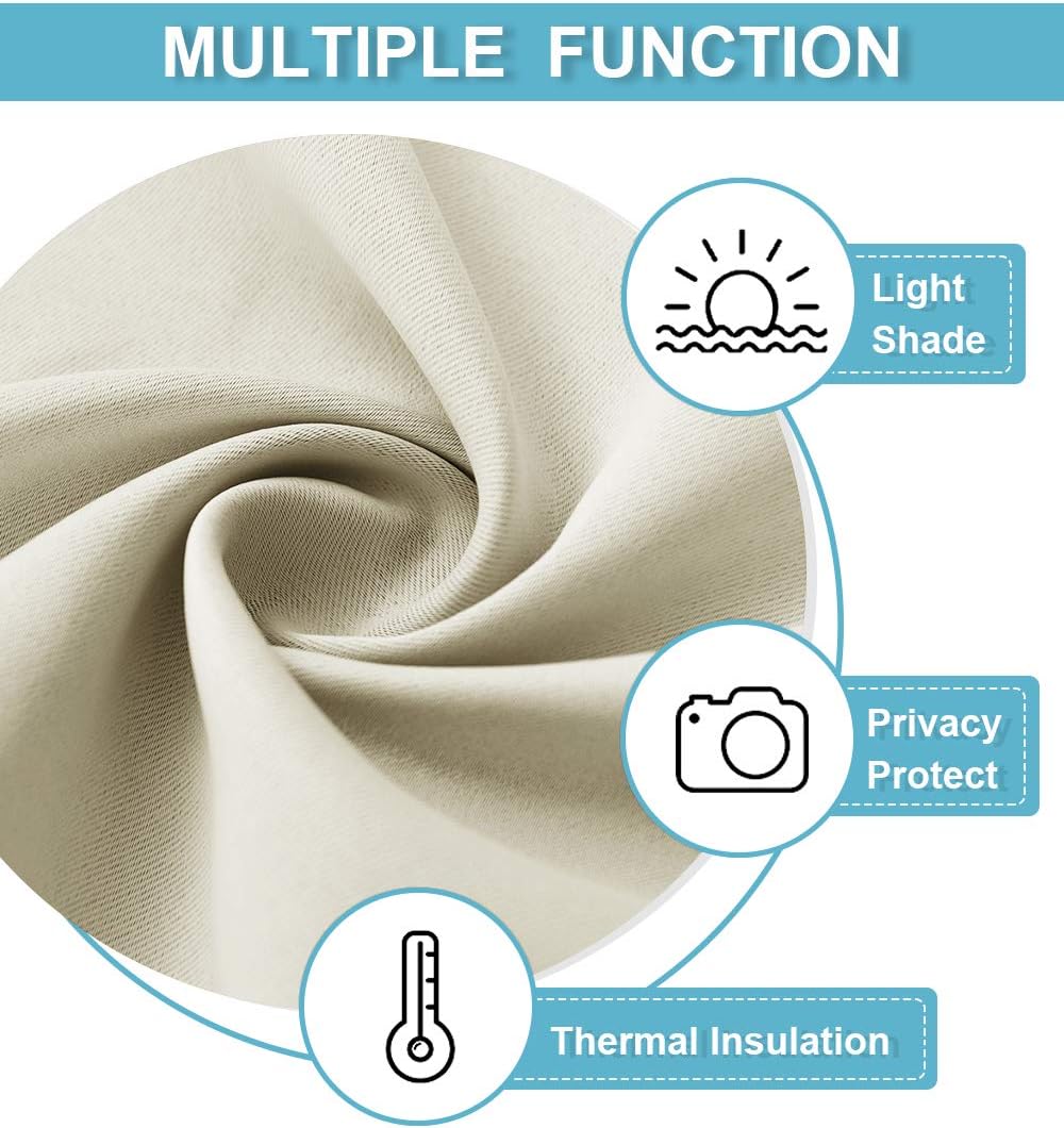 RYB HOME Curtains for Bedroom 72 inches Long, Blackout Thermal Insulating Window Treatment Drapes for Living Room Bathroom Basement Laundry Classroom, W 34 x L 72, Beige, 2 Panels