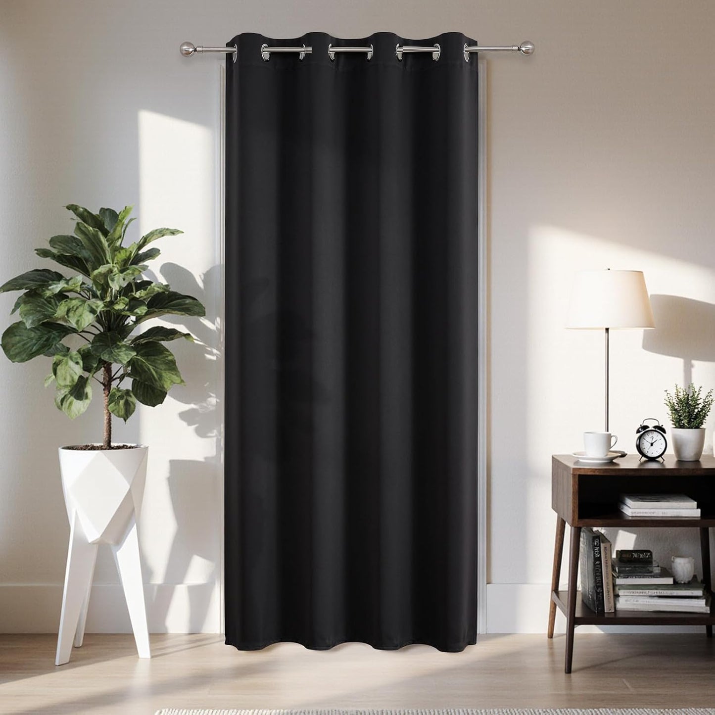 Joydeco Blackout Door Curtain for Doorway Privacy 90 Inches Long, Grommet Closet Curtain for Open Closet, Room Divider for Bedroom Living Room (Black, 52Wx90L, 1 Panel)