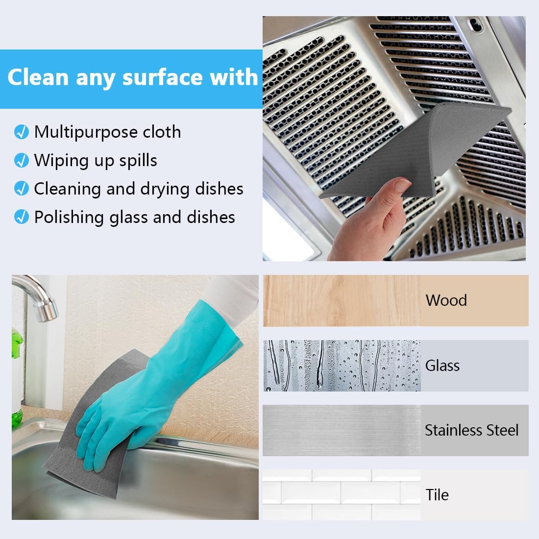 HOMEXCEL Swedish Dishcloths for Kitchen 20 Pack, Sponge Dish Cloth for Counters & Washing Dishes, Reusable and Absorbent Paper Towels, Grey